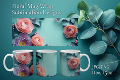 Floral Mug Design Sublimation, Paper Flowers Mug Cup Wrap Product Image 1