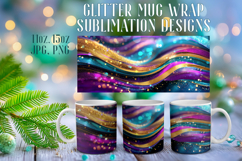Glitter Mug Sublimation |Colorful Gold Waves Design Cup Wrap Product Image 1