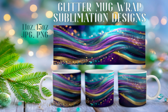 Glitter Mug Sublimation | Teal Gold Waves Design Cup Wrap Product Image 1