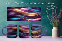Glitter Mug Sublimation. Golden Violet Waves Design Cup Wrap Product Image 1
