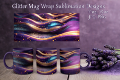 Glitter Mug Sublimation|Violet Blue Waves Design Cup Wrap Product Image 1