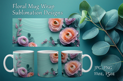 Floral Mug Design Sublimation, Paper Flowers Mug Cup Wrap Product Image 1