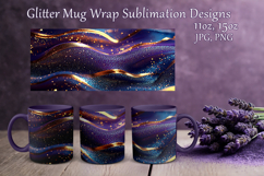 Glitter Mug Sublimation|Violet Blue Waves Design Cup Wrap Product Image 1