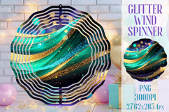 Glitter Wind Spinner Sublimation. Emerald Gold Waves Spinner Product Image 1