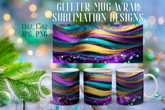 Glitter Mug Sublimation |Colorful Gold Waves Design Cup Wrap Product Image 1