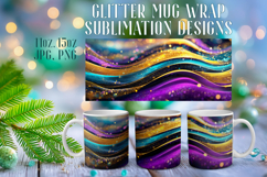 Glitter Mug Sublimation: Colorful Gold Waves Design Cup Wrap Product Image 1