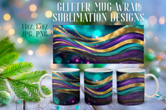 Glitter Mug Sublimation | Teal Gold Waves Design Cup Wrap Product Image 1