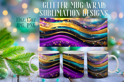 Glitter Mug Sublimation: Colorful Gold Waves Design Cup Wrap Product Image 1