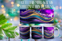 Glitter Mug Sublimation | Teal Gold Waves Design Cup Wrap Product Image 1