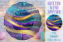 Glitter Wind Spinner Sublimation. Teal Violet Golden Waves Product Image 1