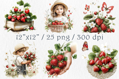 Watercolor Strawberry Clipart, 25 png Product Image 2