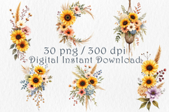 Sunflower Boho Clipart Bundle 30 PNG. Product Image 2
