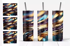 Glitter Tumbler Sublimation. Golden Stripes Tumbler PNG Product Image 3