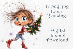 Christmas Whimsical Girl Clipart, 12 png, jpg Product Image 2