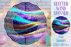 Glitter Wind Spinner Sublimation. Teal Violet Golden Waves Product Image 1