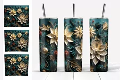 Tumbler Skinny Sublimation. Christmas Flowers Design Tumbler Product Image 3