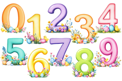 Easter Numbers PNG, Floral Easter Numbers with Eggs Product Image 1