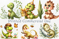 Watercolor Party Dino Clipart, 50 png Product Image 2