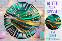Glitter Wind Spinner Sublimation. Emerald Gold Waves Spinner Product Image 1