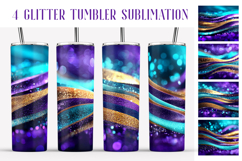 Glitter Tumbler Sublimation. Violet Teal Gold Waves Tumbler Product Image 1