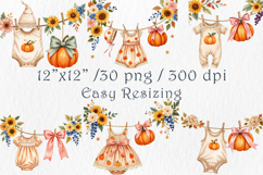 Autumn Pumpkin Baby Clothesline Clipart, 30 png Product Image 2