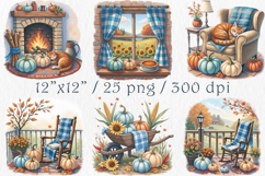 Blue Pumpkin Cottage Clipart Set, 25 PNG Product Image 2