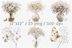 Watercolor Babys Breath Clipart, 25 png Product Image 2