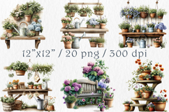 Watercolor Flower Pots Clipart, 20 png Product Image 2