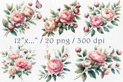 Pink Peonies Watercolor Clipart, 20 png Product Image 2