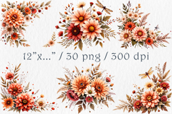 Dahlia Bouquet Clipart Set. 30 PNG Product Image 2