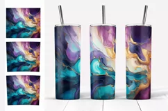 Tumbler Skinny Sublimation. Violet Teal and Gold Paints PNG Product Image 3