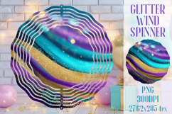 Glitter Wind Spinner Sublimation. Teal Violet Golden Waves Product Image 1
