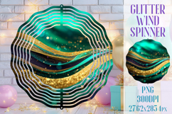 Glitter Wind Spinner Sublimation. Emerald Gold Waves Spinner Product Image 1