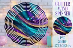 Glitter Wind Spinner Sublimation. Teal Violet Golden Waves Product Image 1