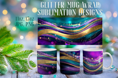 Glitter Mug Sublimation | Teal Gold Waves Design Cup Wrap Product Image 1