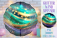 Glitter Wind Spinner Sublimation. Emerald Gold Waves Spinner Product Image 1