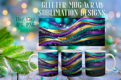 Glitter Mug Sublimation | Teal Gold Waves Design Cup Wrap Product Image 1