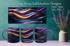 Glitter Mug Sublimation. Golden Violet Waves Design Cup Wrap Product Image 1