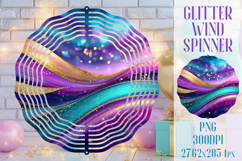 Glitter Wind Spinner Sublimation. Teal Violet Golden Waves Product Image 1