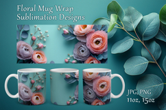 Floral Mug Design Sublimation, Paper Flowers Mug Cup Wrap Product Image 1