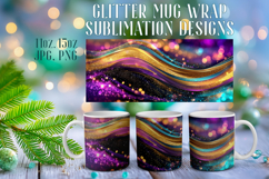 Glitter Mug Sublimation: Colorful Gold Waves Design Cup Wrap Product Image 1