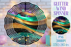 Glitter Wind Spinner Sublimation. Emerald Gold Waves Spinner Product Image 1
