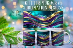 Glitter Mug Sublimation | Teal Gold Waves Design Cup Wrap Product Image 1