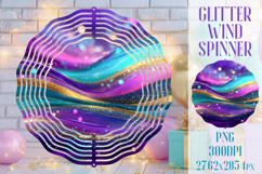 Glitter Wind Spinner Sublimation. Teal Violet Golden Waves Product Image 1