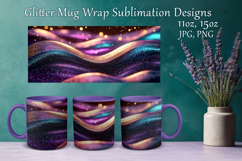 Glitter Mug Sublimation. Golden Violet Waves Design Cup Wrap Product Image 1