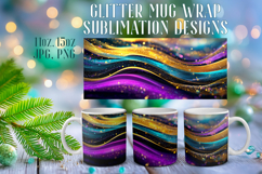 Glitter Mug Sublimation: Colorful Gold Waves Design Cup Wrap Product Image 1