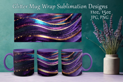 Glitter Mug Sublimation. Golden Violet Waves Design Cup Wrap Product Image 1