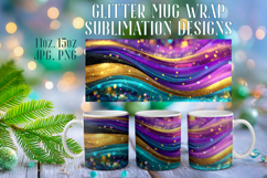 Glitter Mug Sublimation: Colorful Gold Waves Design Cup Wrap Product Image 1