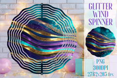 Glitter Wind Spinner Sublimation. Teal Violet Golden Waves Product Image 1