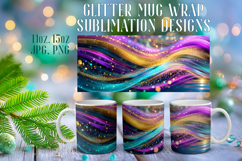 Glitter Mug Sublimation: Colorful Gold Waves Design Cup Wrap Product Image 1